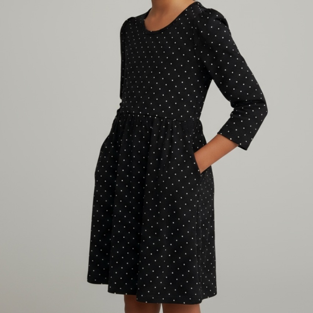 Emma & Elsa Super Soft Black White Polka Dot Dress with Pockets Size 12